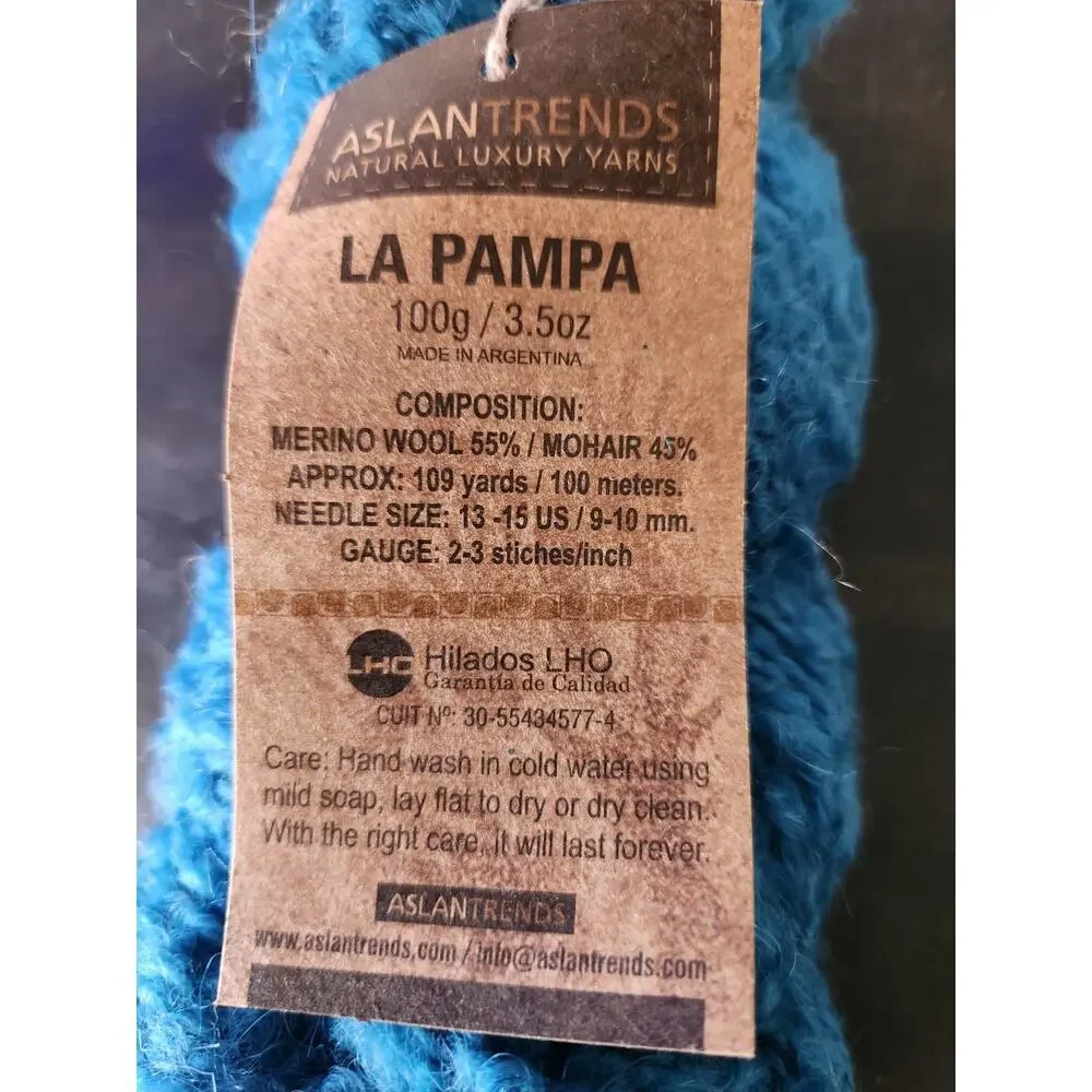 Aslan Trends La Pampa Yarn Merino Mohair Blend Boucle Teal Argentina